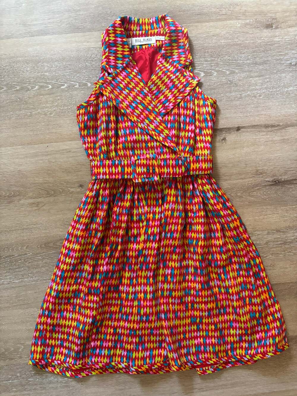 Vintage 1980s Bill Blass Silk Harlequin Print Dress